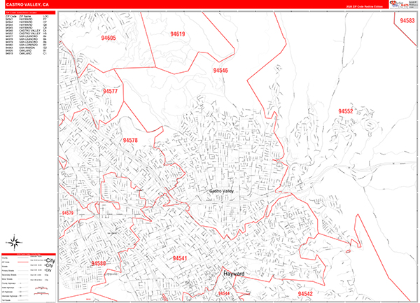Castro Valley Zip Code Wall Map